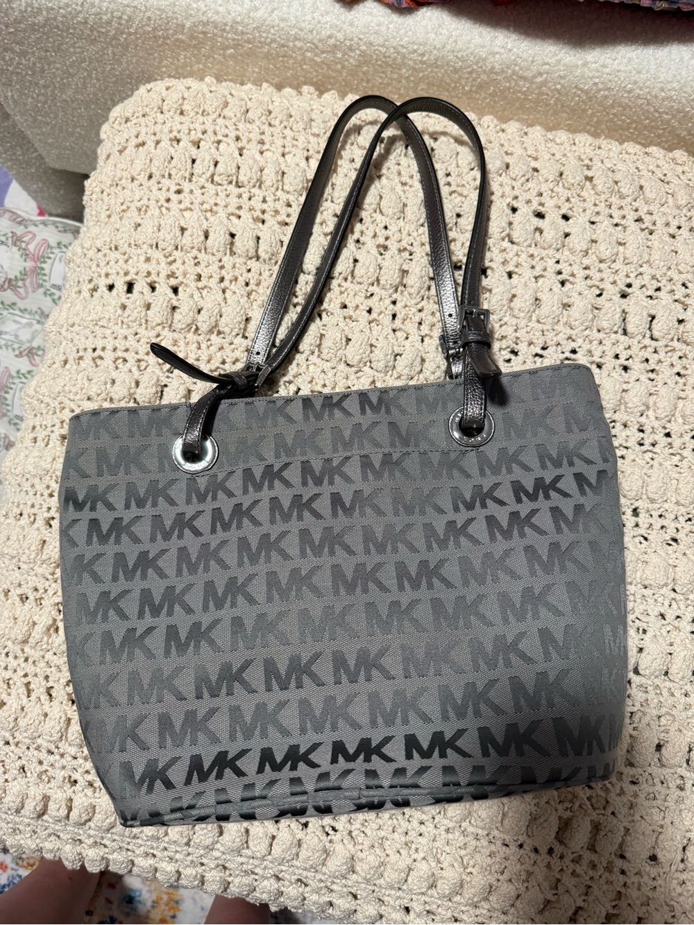 Michael Kors Gray MK Logo Tote Bag